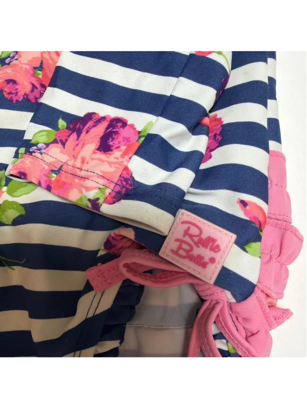 Girls Ruffle Butts Rashguard 2T Long Sleeve Navy Pink Striped Floral Swimsuit